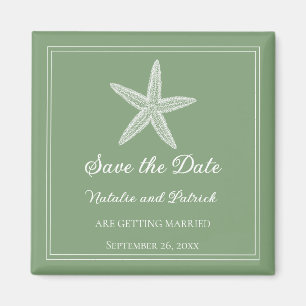 Mossgroene Zeester Save the Date-magneet Magneet