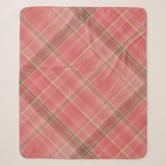 Mossroze roze en groen geruit sherpa deken (Voorkant)