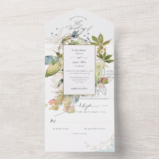 Mossy Autumn Pond Moderne bruiloft All In One Uitnodiging (Binnen)