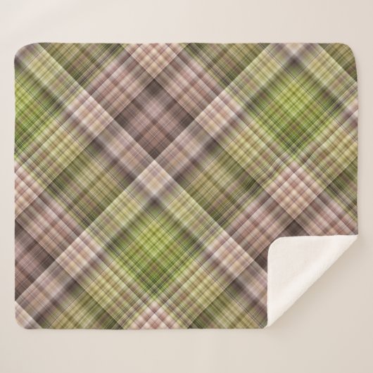 Mossy Bark Bruin en Groen Plaid Sherpa Deken (Voorkant (horizontaal))
