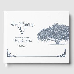 Mossy eiken boom in blauw bruiloft gastenboek