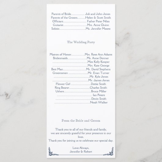 Mossy eiken boom in blauw bruiloft programma programmakaart (Achterkant)