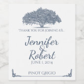 Mossy Eiken Boom in Blauw Bruiloft Wijn Label Wijn Etiket (Enkel label)