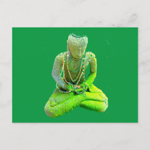 Mossy Green Buddha Meditating Thunder_Cove Briefkaart