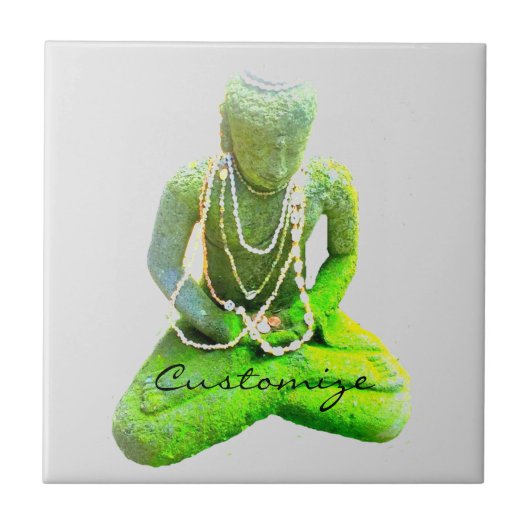 Mossy Green Buddha Meditating Thunder_Cove Tegeltje (Voorkant)