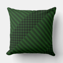 Mossy-Green Stripes & Checkers Kussen