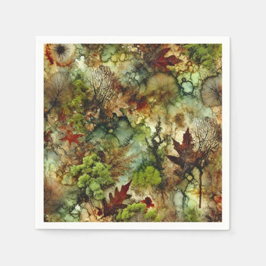 Mossy Herfst Forest Alcohol Ink Decoupage Papier Servet (Voorkant)