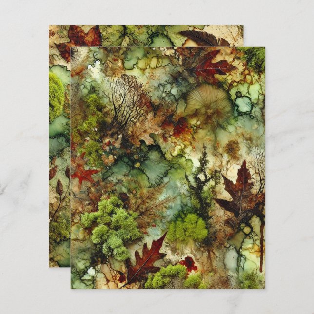 Mossy Herfst Forest Alcohol Ink Scrapbook Paper (Voorkant / Achterkant)