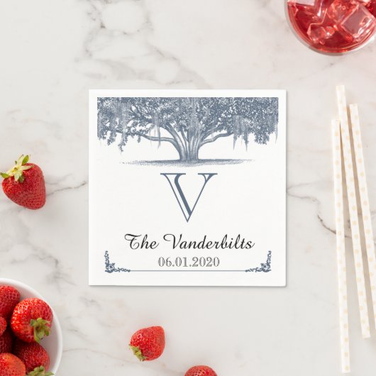 Mossy Oak Tree in Blue Wedding Napkin Servet (Insitu)