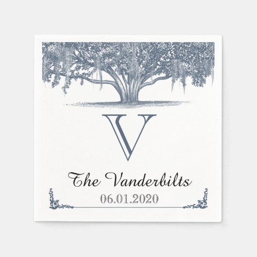 Mossy Oak Tree in Blue Wedding Napkin Servet (Voorkant)