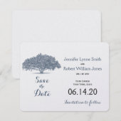 Mossy Oak Tree in Blue Wedding Save the Date (Voorkant / Achterkant)