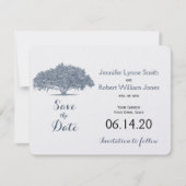 Mossy Oak Tree in Blue Wedding Save the Date (Voorkant)