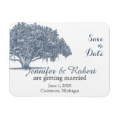 Mossy Oak Tree in Blue Wedding Save the Date Magneet (Horizontaal)