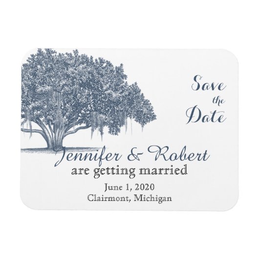 Mossy Oak Tree in Blue Wedding Save the Date Magneet (Horizontaal)