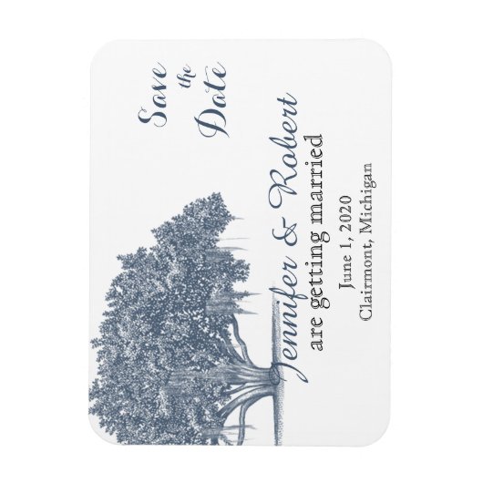Mossy Oak Tree in Blue Wedding Save the Date Magneet (Verticaal)