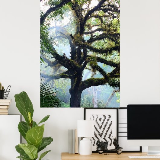 Mossy Tree in de Mist Poster (Thuiskantoor)