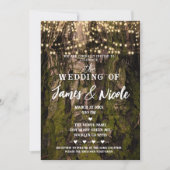 Mossy Tree Woodsy Forest Sparkle Lights Wedding Kaart (Voorkant)