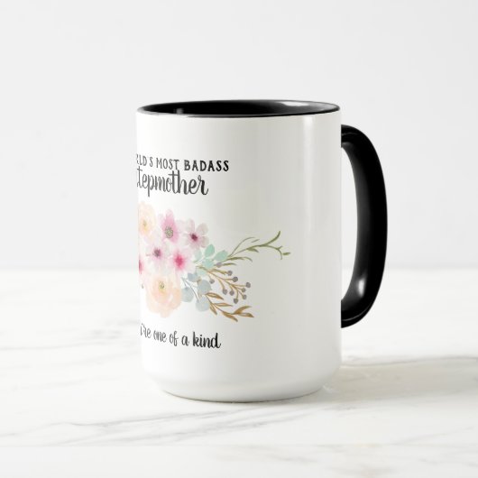 Most Badass Stiefmoeder - Unieke Bloemen Mok (Voorkant rechts)