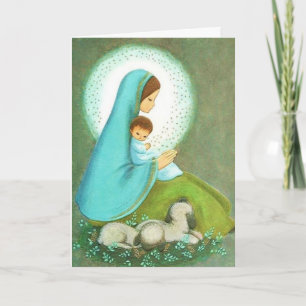 Most Beautiful Vintage Mid Century Madonna & Child Feestdagen Kaart