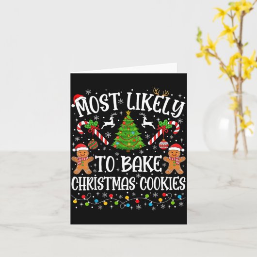 Most Likely To Bake Christmas Cookies Family Match Kaart (Gele Bloem)