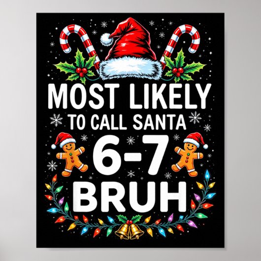 Most Likely To Call Santa 6-7 Bruh Funny Christmas Poster (Voorkant)