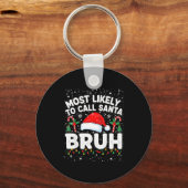 Most Likely To Call Santa Bruh Funny Matching Fami Sleutelhanger (Voorkant)