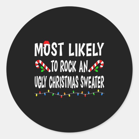 Most Likely To Christmas Xmas Pajamas Funny Matchi Ronde Sticker (Voorkant)