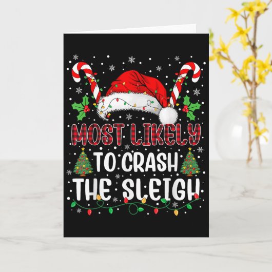 Most Likely To Crahe Sleigh Family Christmas Match Kaart (Gele Bloem)