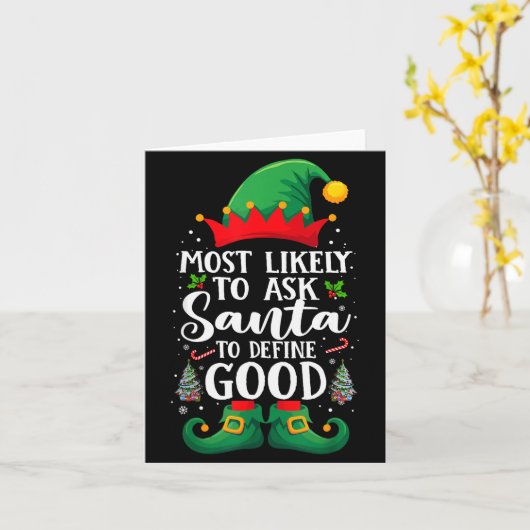 Most Likely To Define Good Matching Christmas Elf Kaart (Gele Bloem)