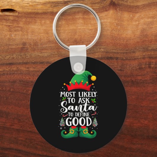 Most Likely To Define Good Matching Christmas Elf Sleutelhanger (Voorkant)