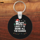 Most Likely To Drink All The Eggnog Christmas Funn Sleutelhanger (Voorkant)