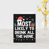 Most Likely To Drink All The Wine Christmas Funny  Kaart (Gele Bloem)