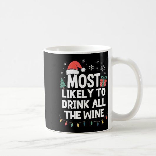 Most Likely To Drink All The Wine Christmas Funny  Koffiemok (Rechts)