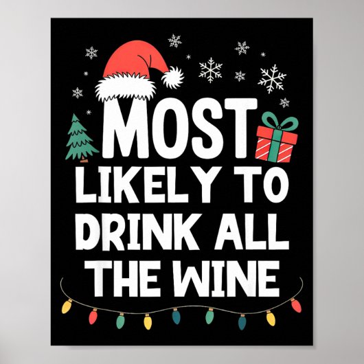 Most Likely To Drink All The Wine Christmas Funny Poster (Voorkant)