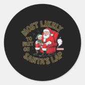 Most Likely To Fart On Santa's Lap Elf Christmas B Ronde Sticker (Voorkant)