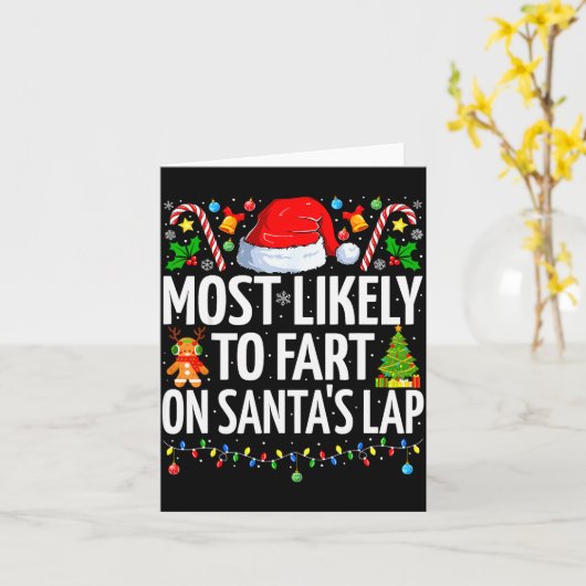 Most Likely To Fart On Santa's Lap Family Matching Kaart (Gele Bloem)