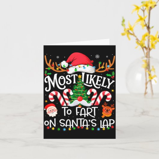 Most Likely To Fart On Santa's Lap Family Matching Kaart (Gele Bloem)