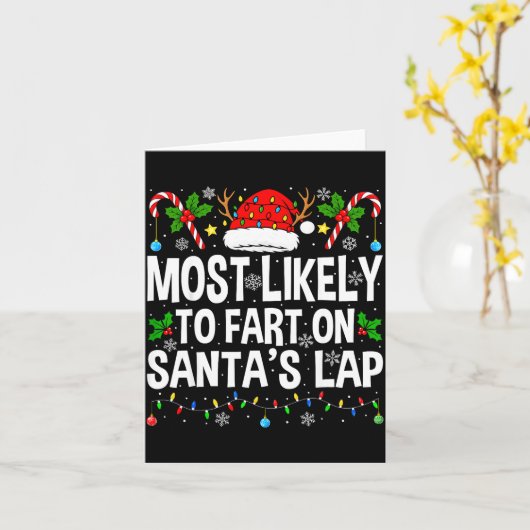 Most Likely To Fart On Santa's Lap Family Matching Kaart (Gele Bloem)