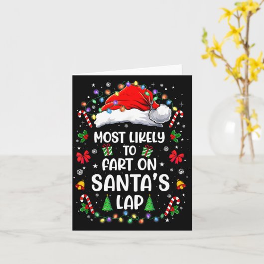 Most Likely To Fart On Santa's Lap Family Matching Kaart (Gele Bloem)