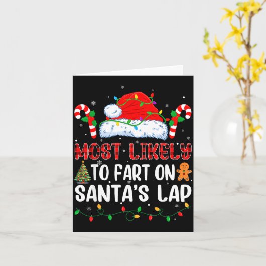 Most Likely To Fart On Santa's Lap Family Matching Kaart (Gele Bloem)
