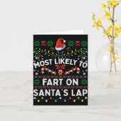 Most Likely To Fart On Santa's Lap Funny Christmas Kaart (Gele Bloem)