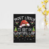 Most Likely To Fart On Santa's Lap Funny Christmas Kaart (Gele Bloem)
