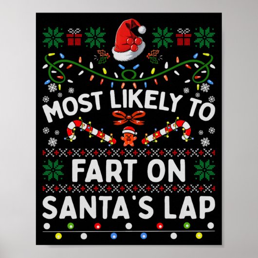 Most Likely To Fart On Santa's Lap Funny Christmas Poster (Voorkant)
