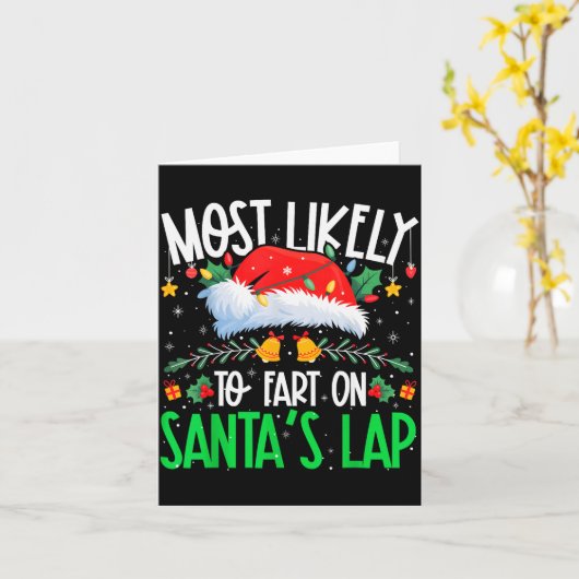 Most Likely To Fart On Santa's Lap Funny Matching Kaart (Gele Bloem)