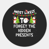 Most Likely To Forget The Hidden Funny Christmas  Ronde Sticker (Voorkant)