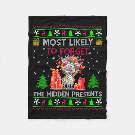 Most Likely To Forget The Hidden Zebra Christmas  Fleece Deken (Voorkant)