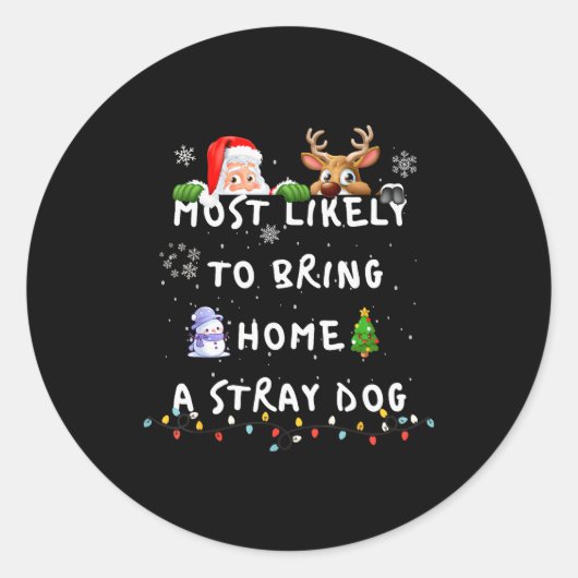 Most Likely To Funny Stray Dog Christmas Pajamas F Ronde Sticker (Voorkant)