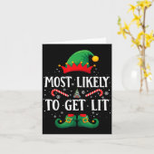 Most Likely To Get Lit Matching Christmas Elf Kaart (Gele Bloem)
