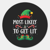 Most Likely To Get Lit Matching Christmas Elf  Ronde Sticker (Voorkant)