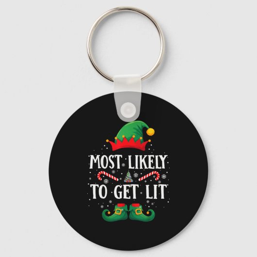Most Likely To Get Lit Matching Christmas Elf Sleutelhanger (Voorkant)